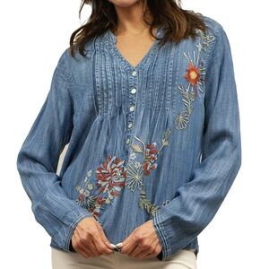 Karyn Seo Embroidered Denim Chambray Women’s Blouse NEW WITH TAGS - Size Large